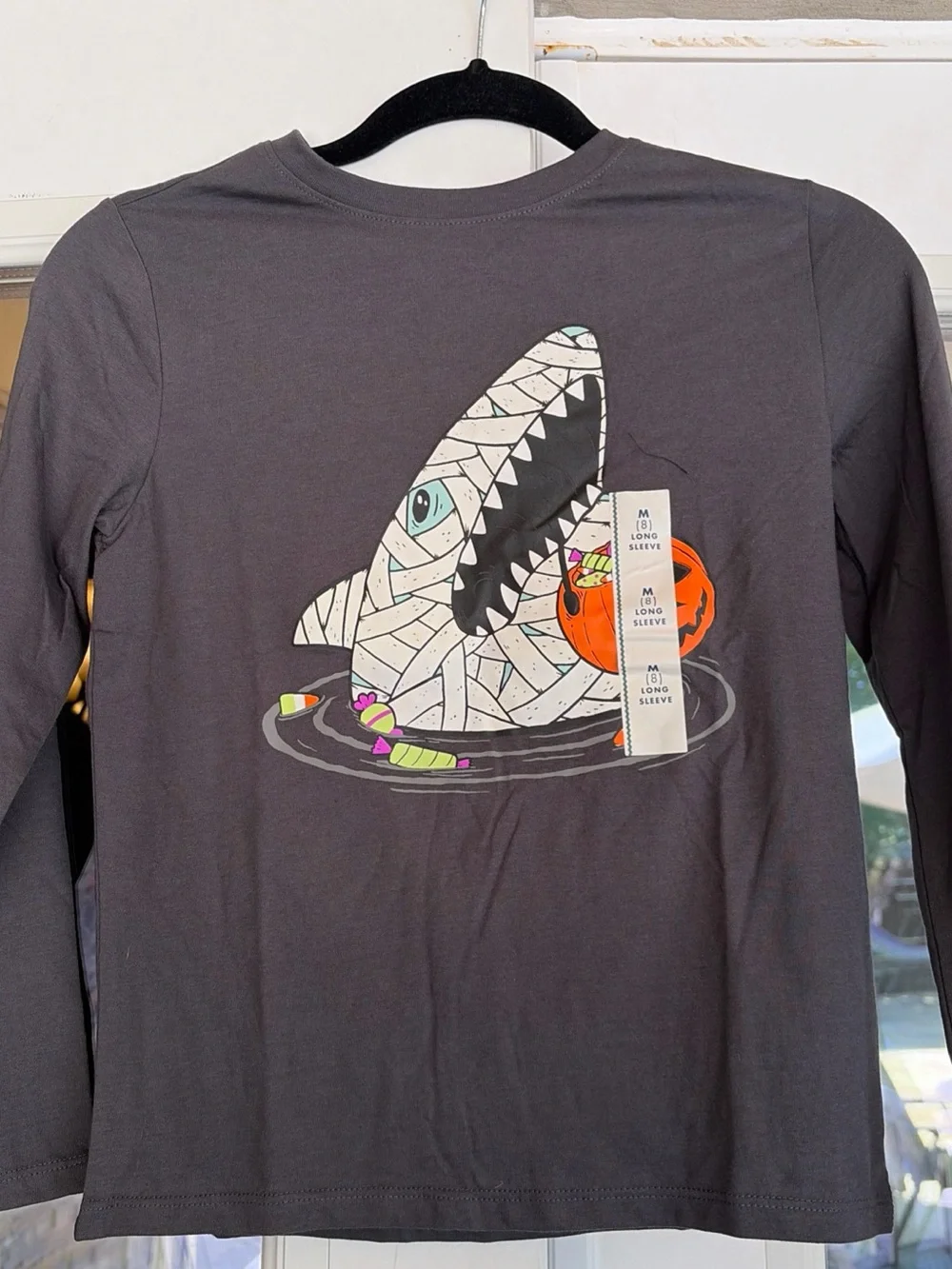 Kids Long Sleeve Gray Shark Graphic Tee